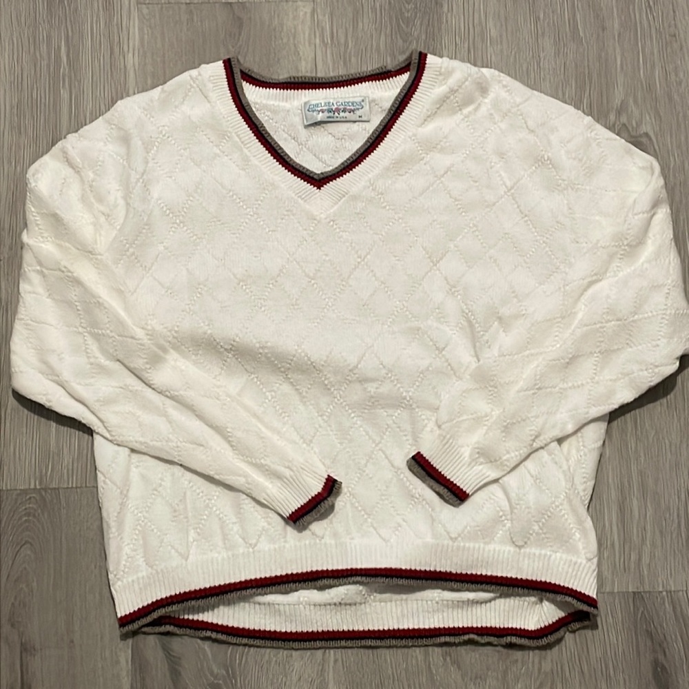 White knitted grandma sweater